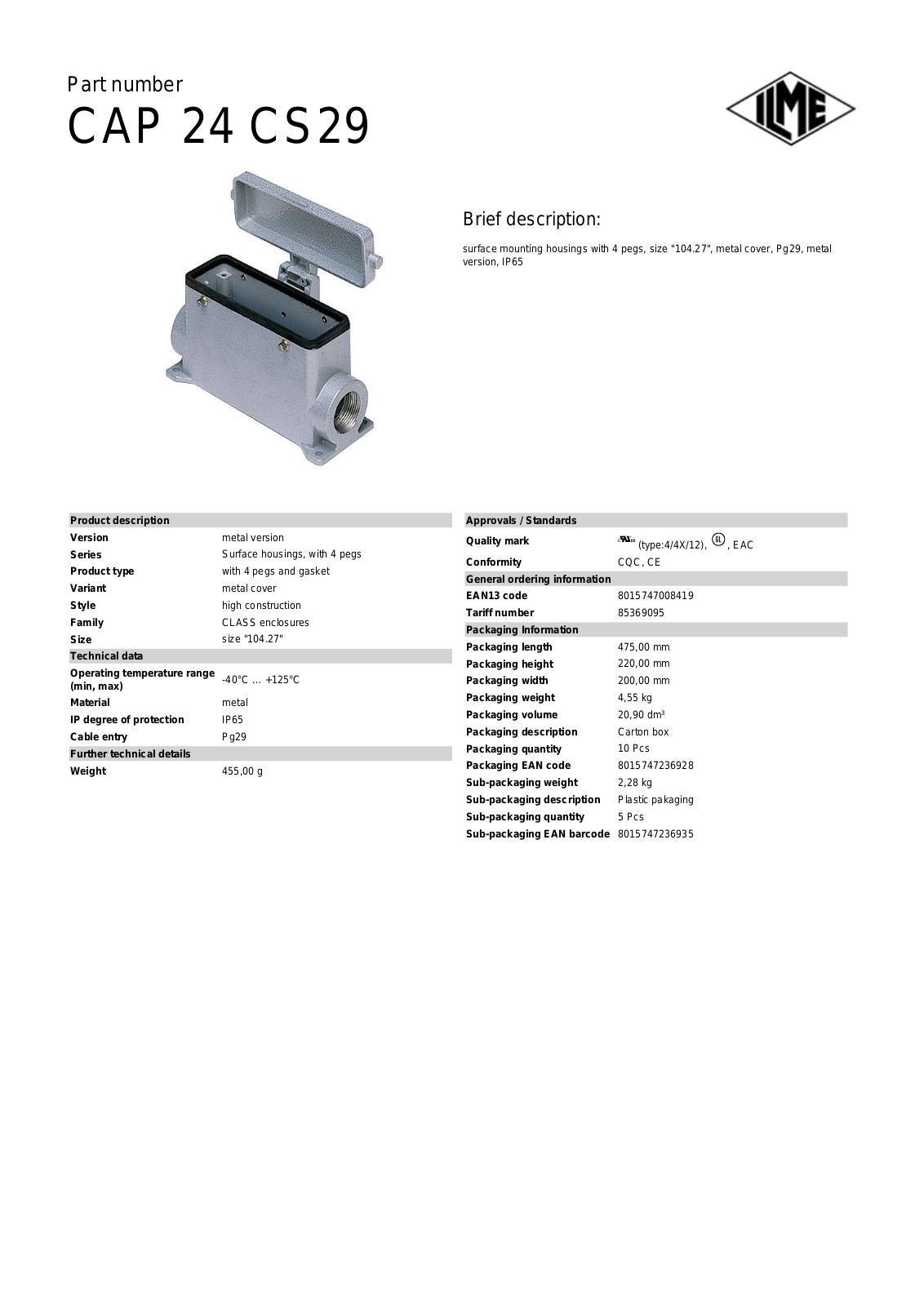 Datasheet CAP-24CS29 Datasheet (ILME) - ManualMachine.com