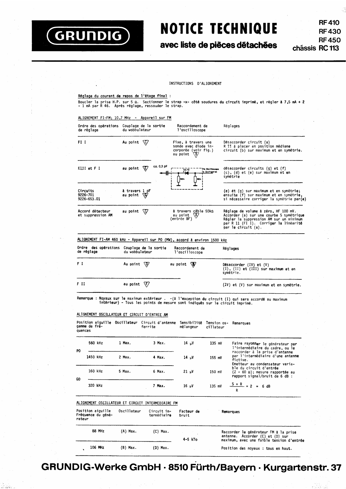 Grundig RF-450, RF-410, RC-113, RF-430 Service Manual