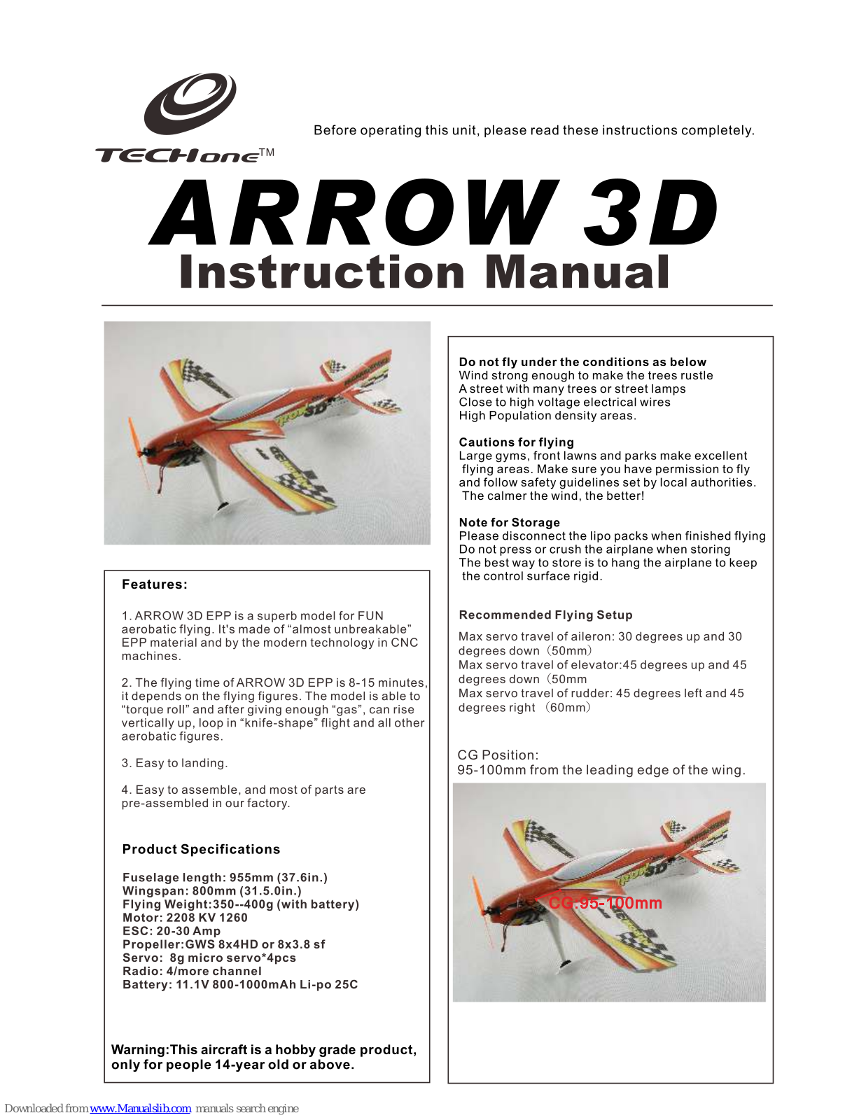 Techone Arrow 3d Instruction Manual