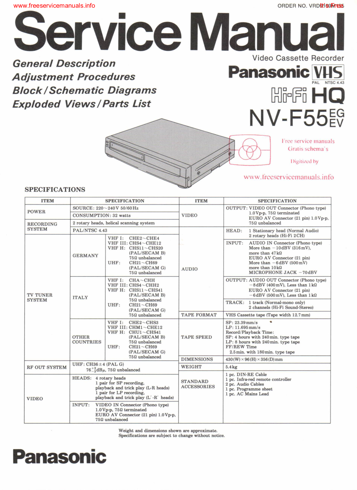 Panasonic NV-F55EG, NV-F55EV Service Manual