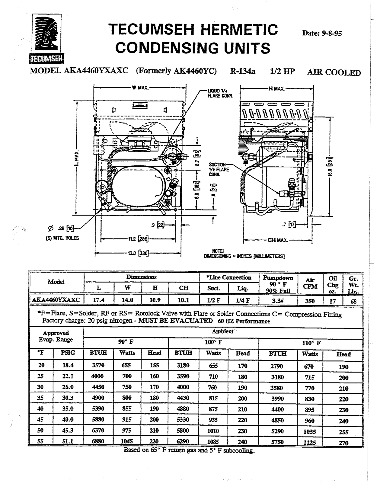 Tecumseh AKA4460YXAXC Performance Data Sheet