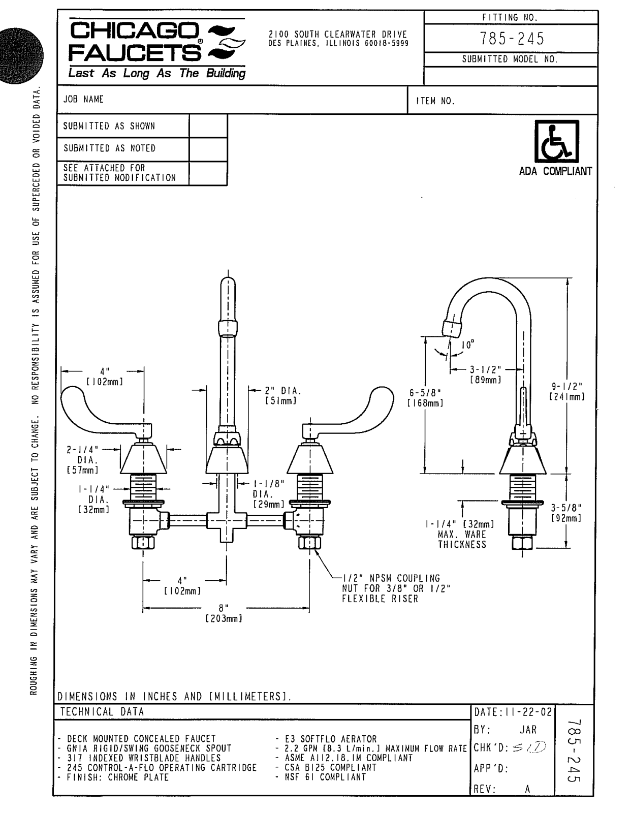 Chicago Faucet 785-245CP User Manual