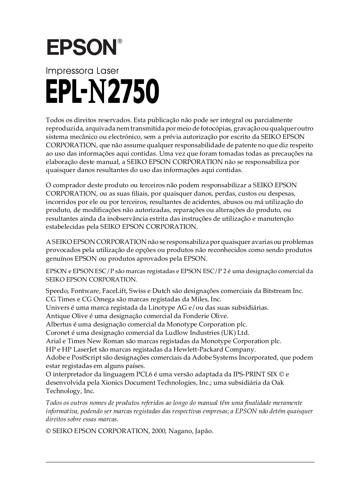 Epson EPL-N2750 User Manual