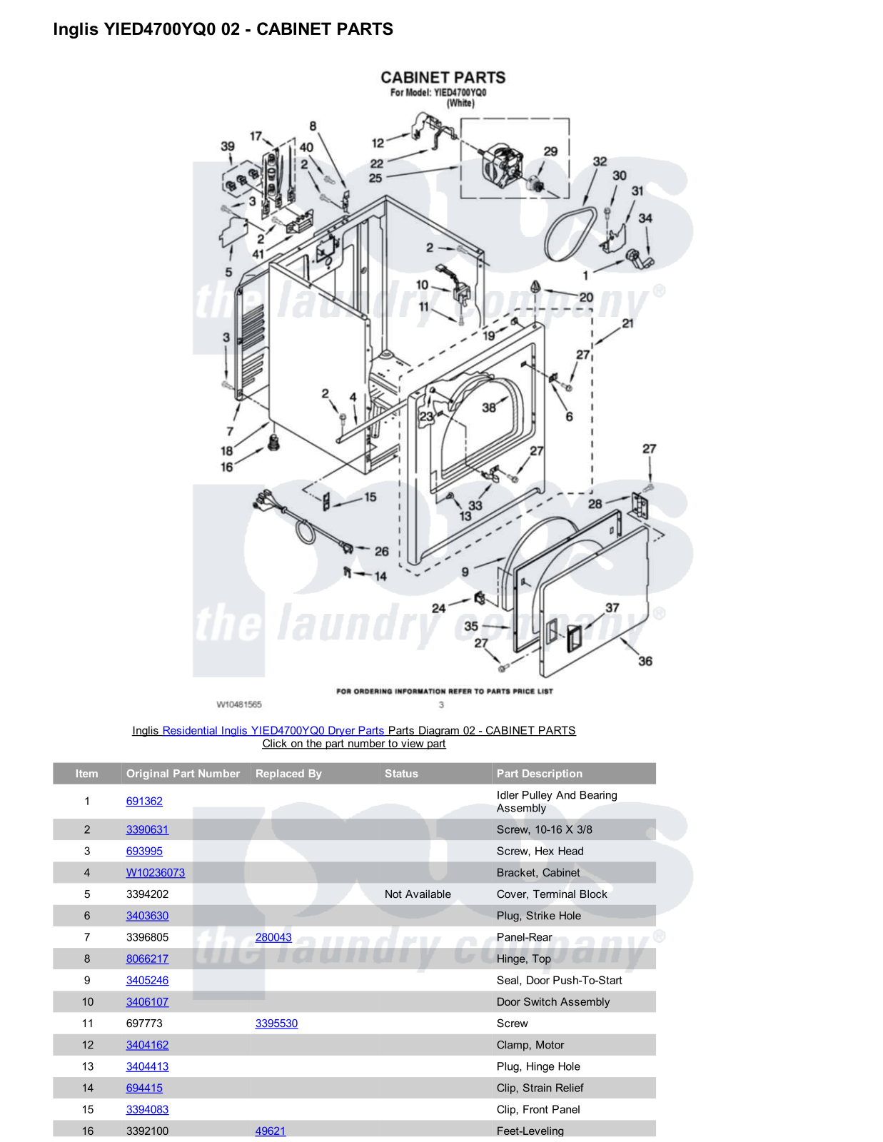 Inglis YIED4700YQ0 Parts Diagram