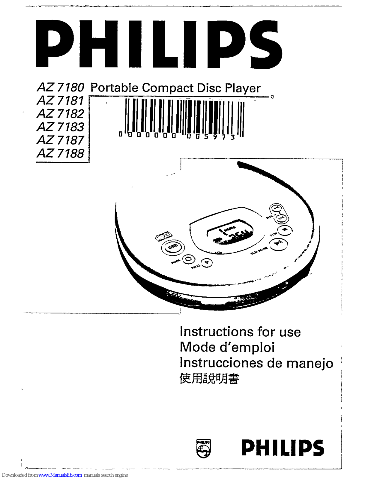 Philips AZ7181/05, AZ7180/00, AZ7181 - annexe 1, AZ 7182, AZ 7181 Instructions For Use Manual