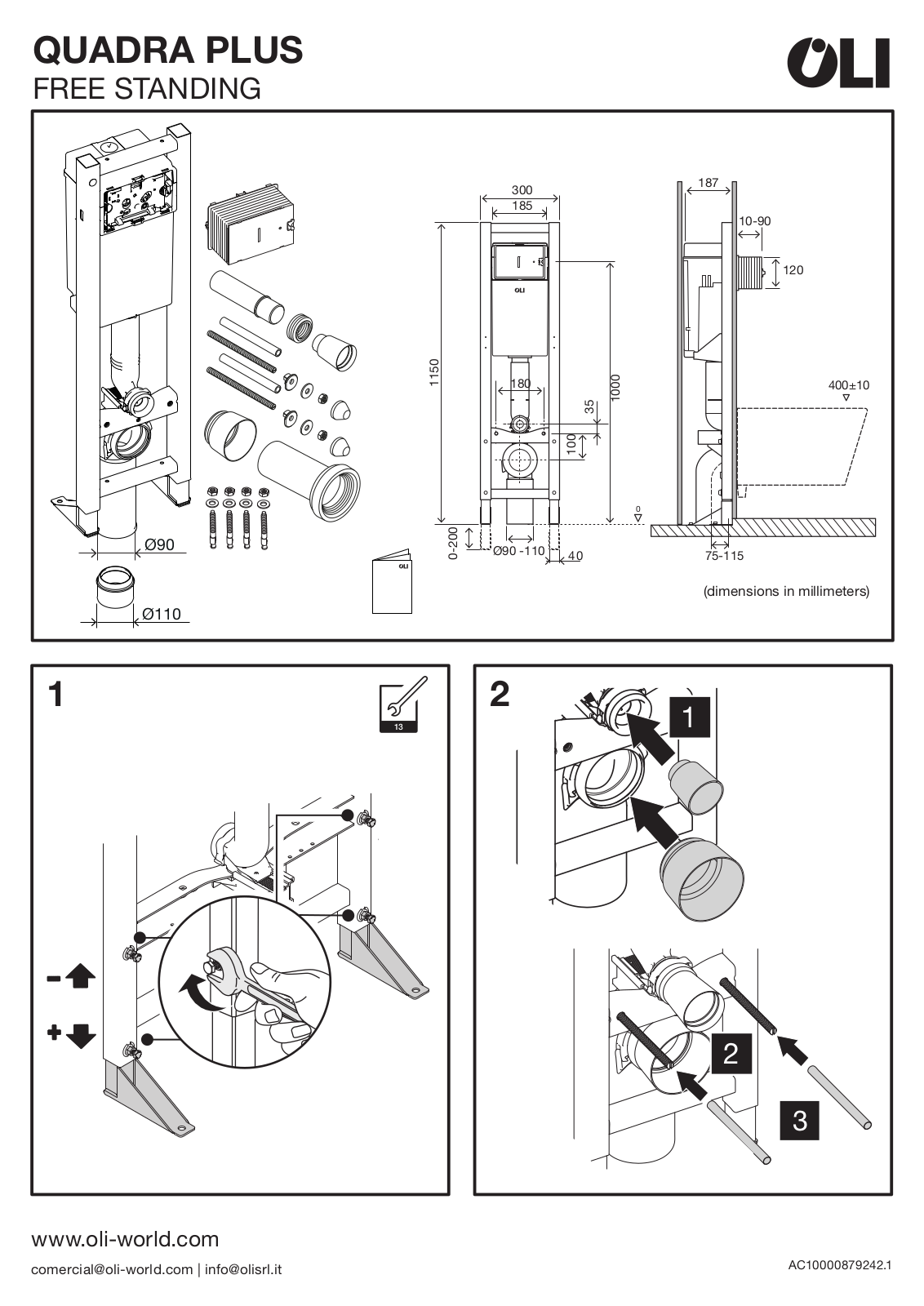 OLI QUADRA PLUS FREE STANDING Installation guide