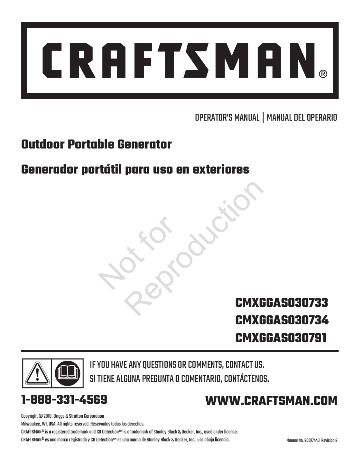 Craftsman CMXGGAS030734, CMXGGAS030791, CMXGGAS030733, 030791-00, 030734-00 Owner’s Manual