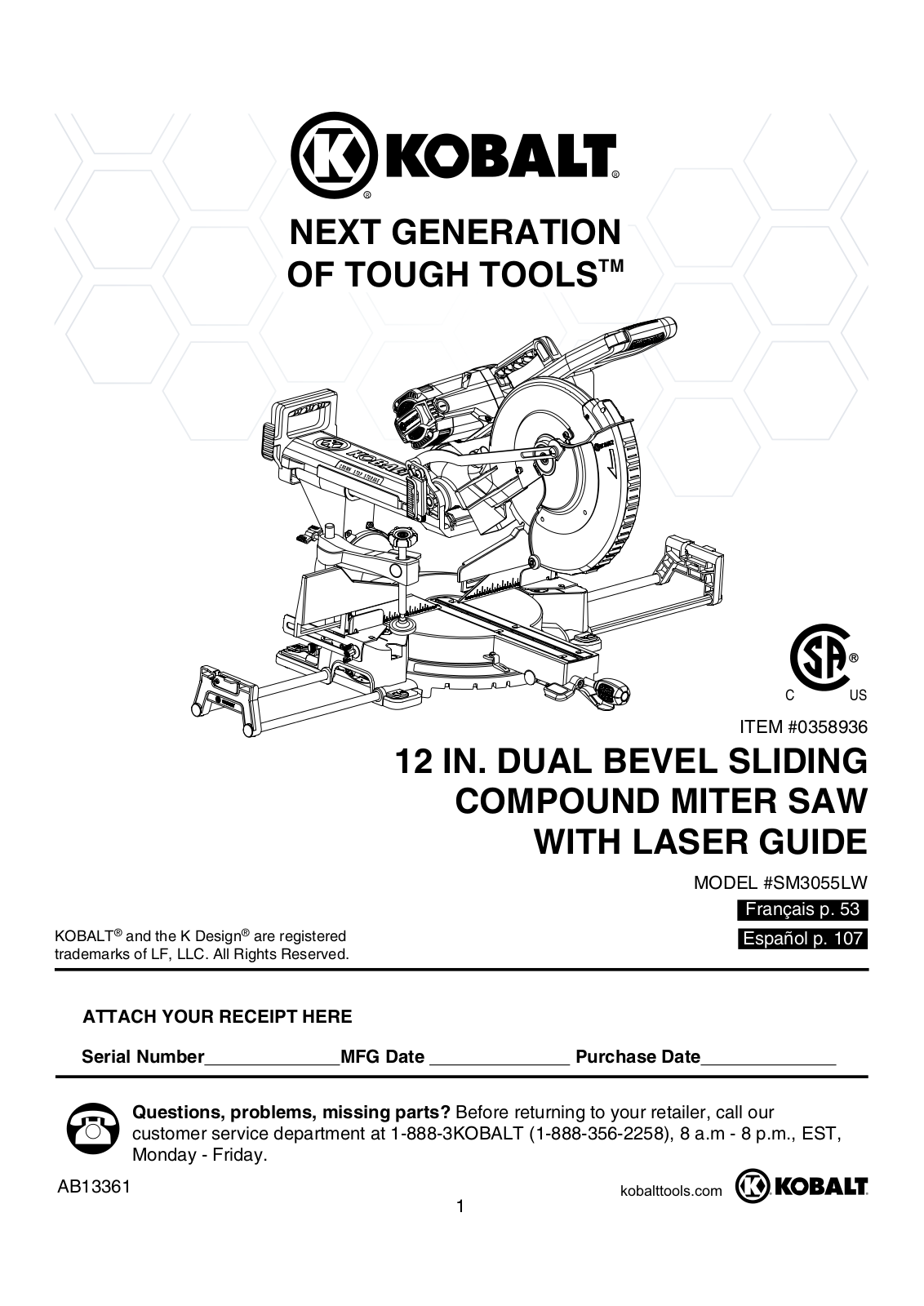 Kobalt SM3055LW Installation Manual