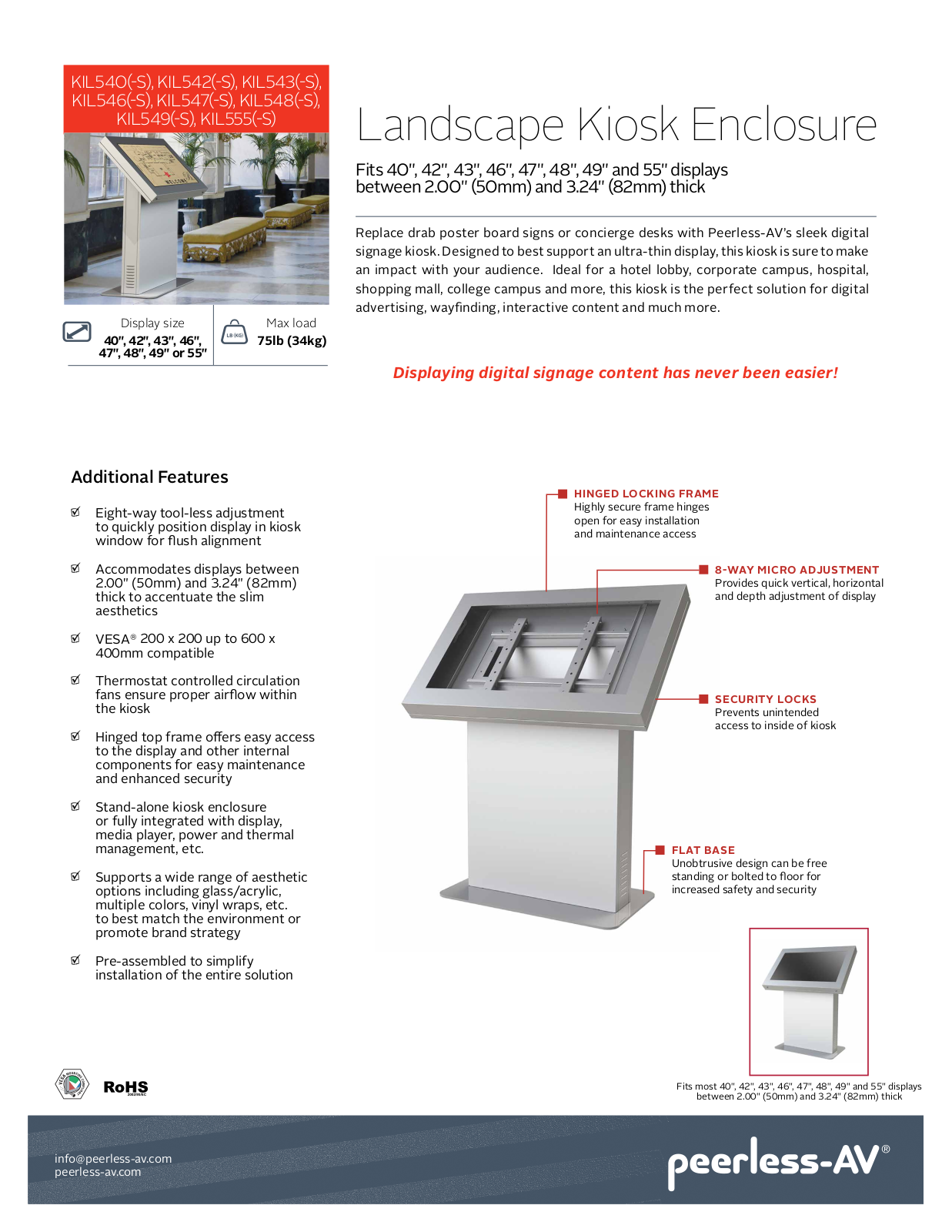 Peerless-AV KIL555, KIL555-S, KIL555-S-EUK, KIL555-RAL9007-DIV, KIL555-EUK Specsheet