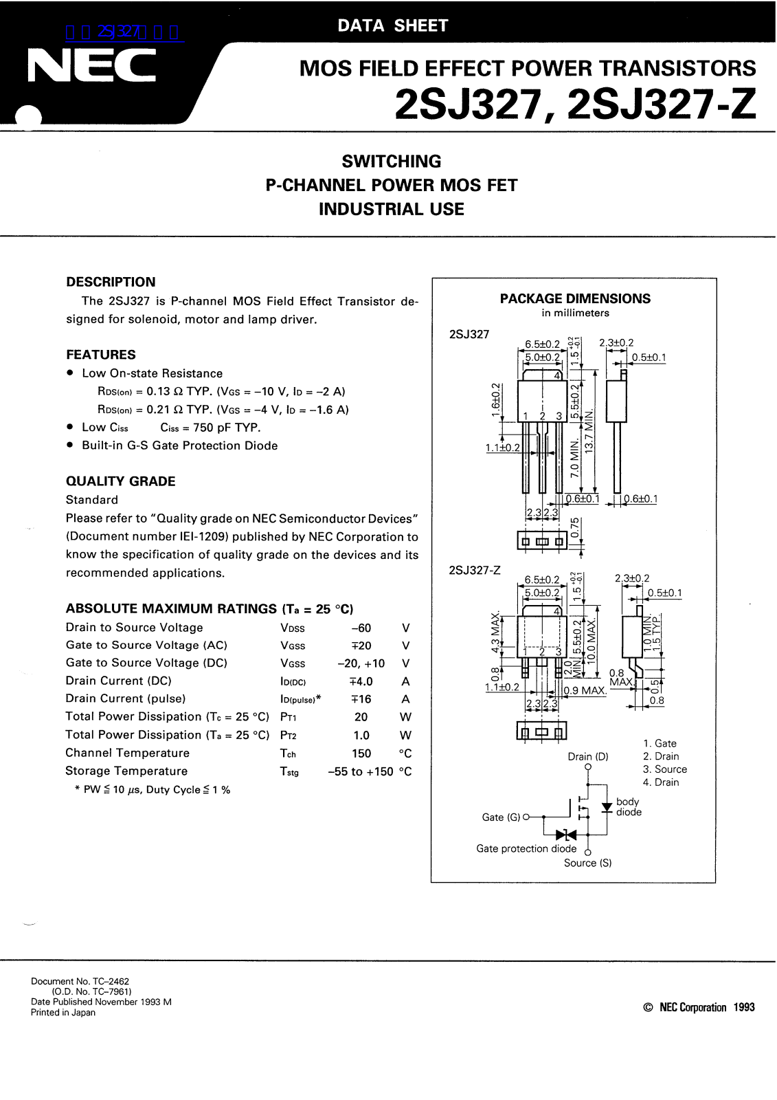 NEC 2SJ327, 2SJ327-Z Technical data