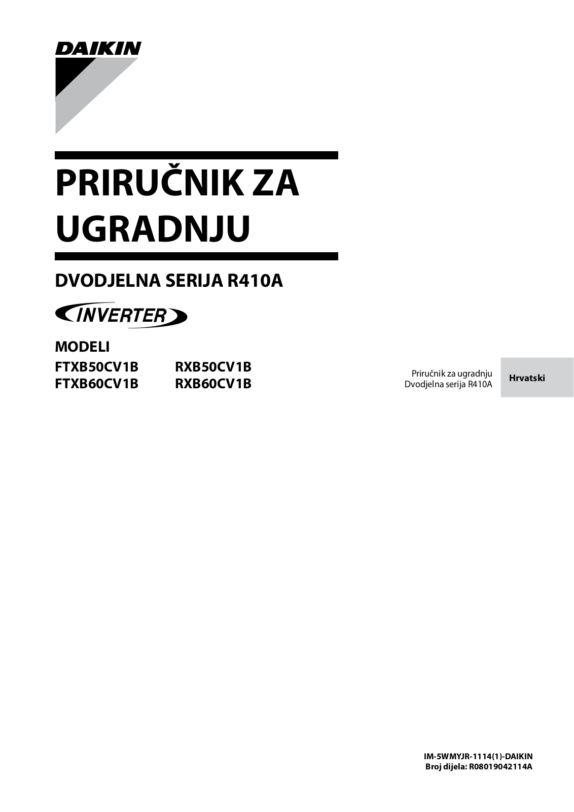 Daikin FTXB50CV1B, RXB50CV1B, FTXB60CV1B, RXB60CV1B Installation manuals