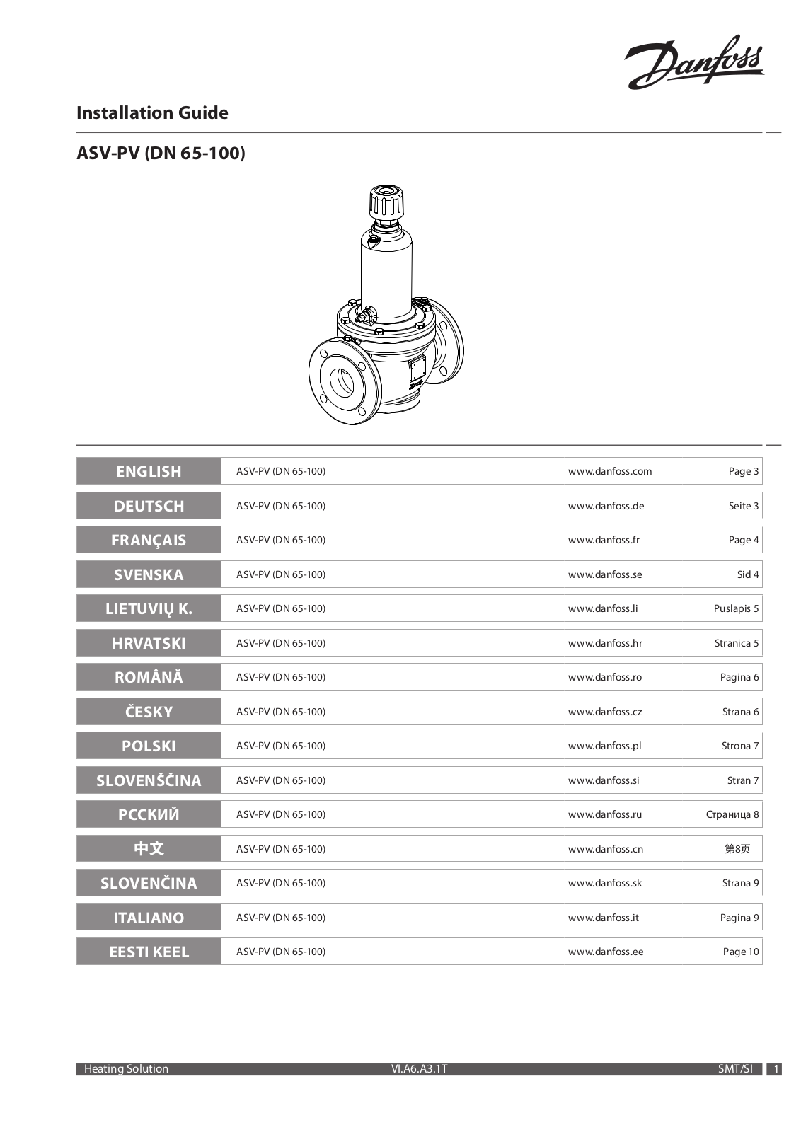 Danfoss ASV-PV Series Installation Manual