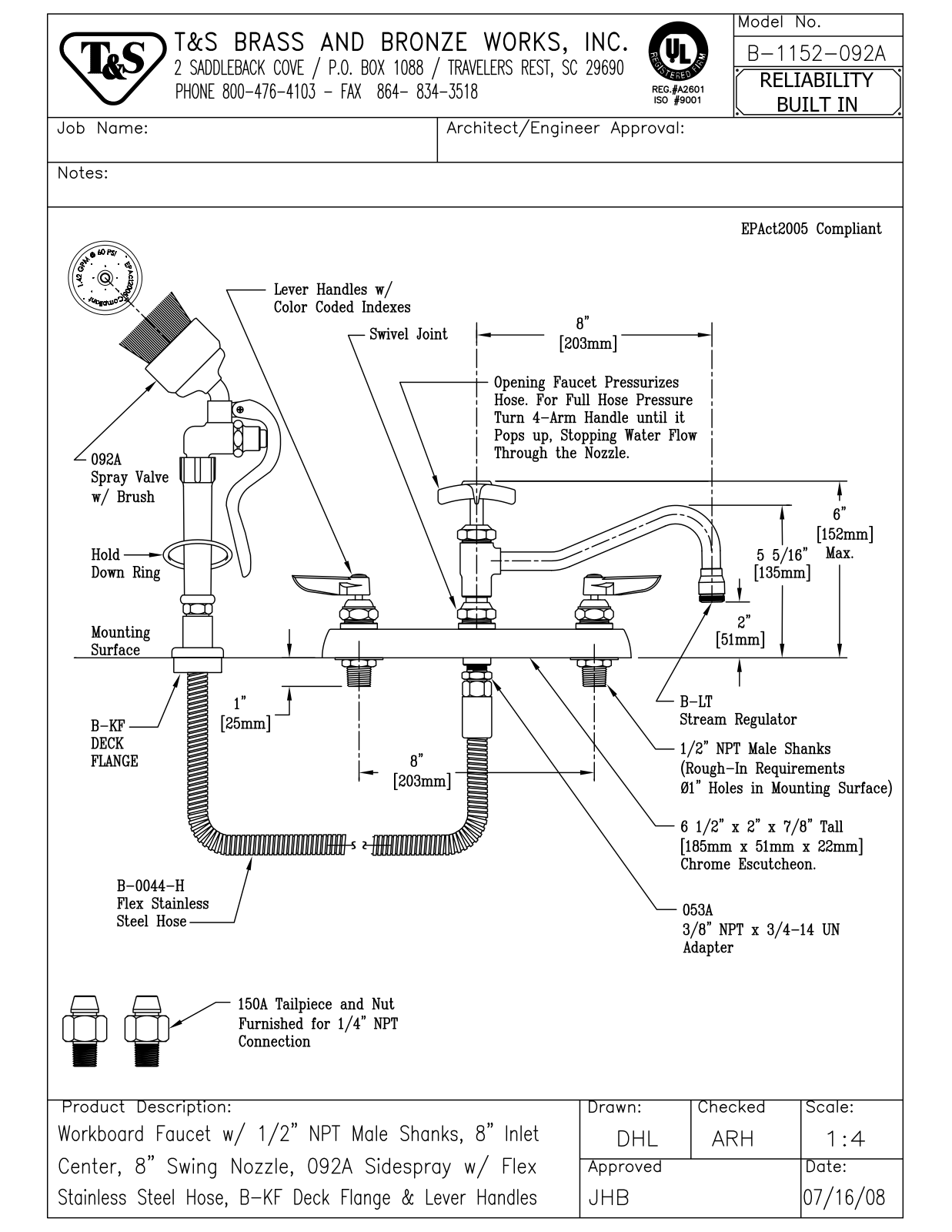 T & S Brass & Bronze Works B-1152-092A General Manual