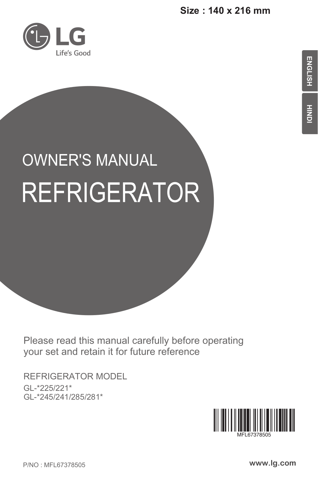 LG GL-B281BSAN, GL-B281BHAN Owner’s Manual