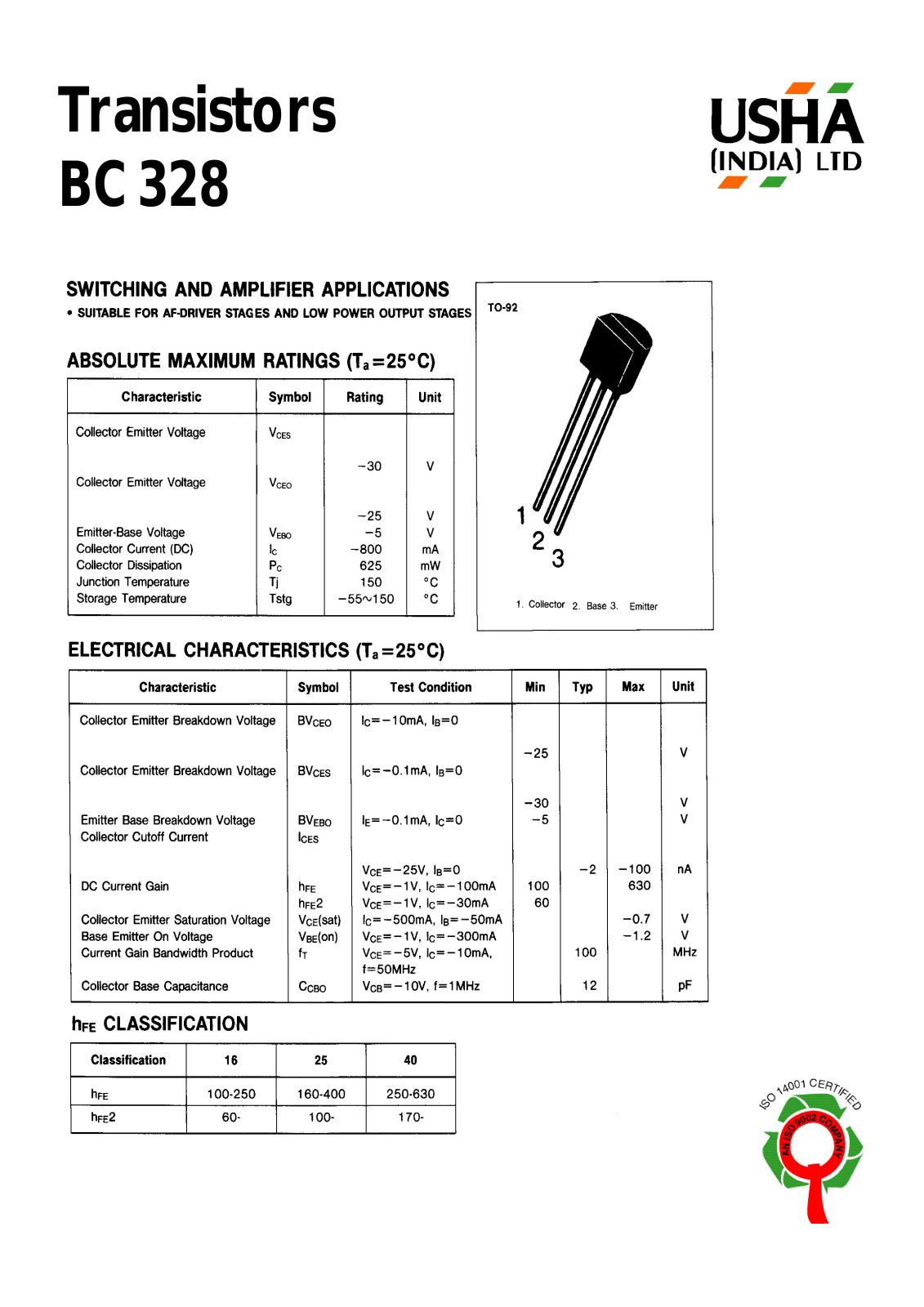 USHA BC328 Datasheet