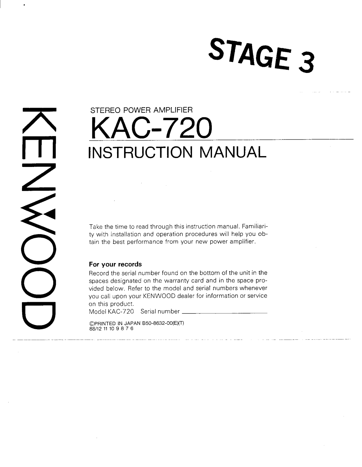 Kenwood KAC-720 Owner's Manual