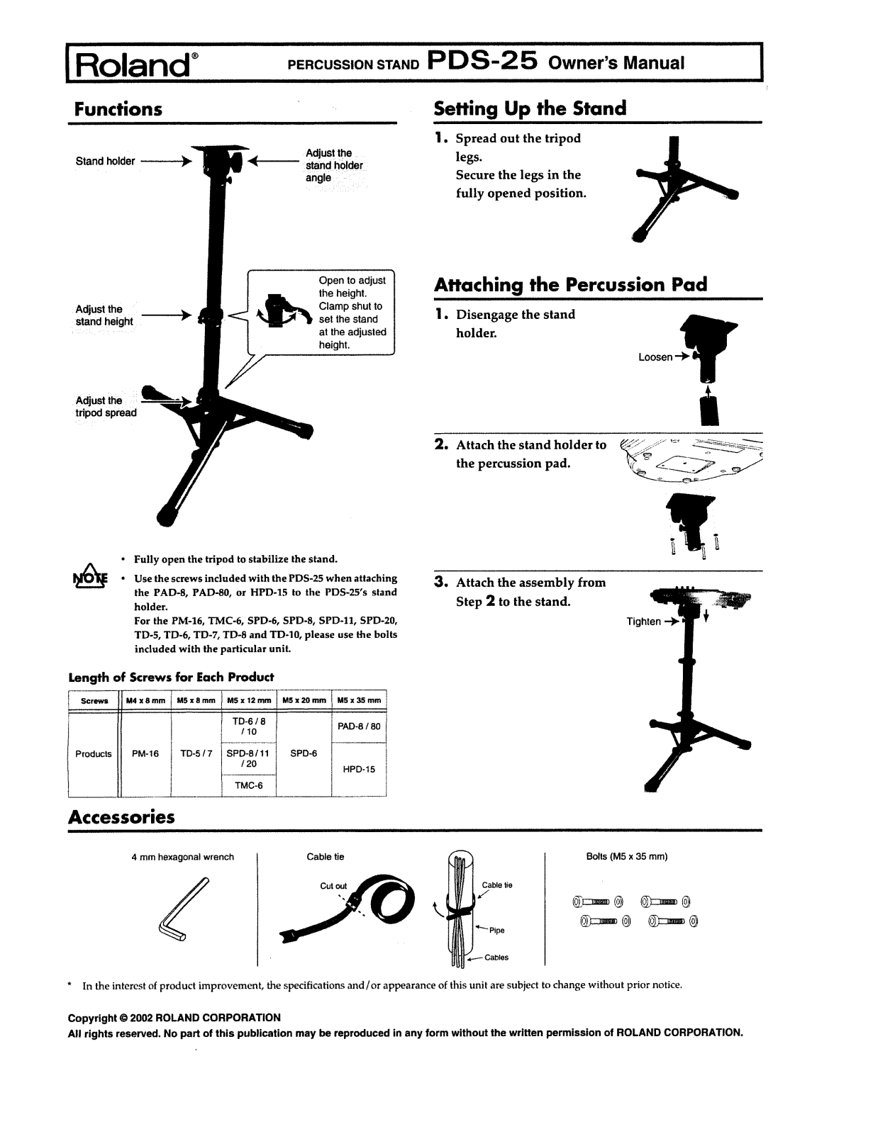 Roland Corporation PDS-25 Owner's Manual