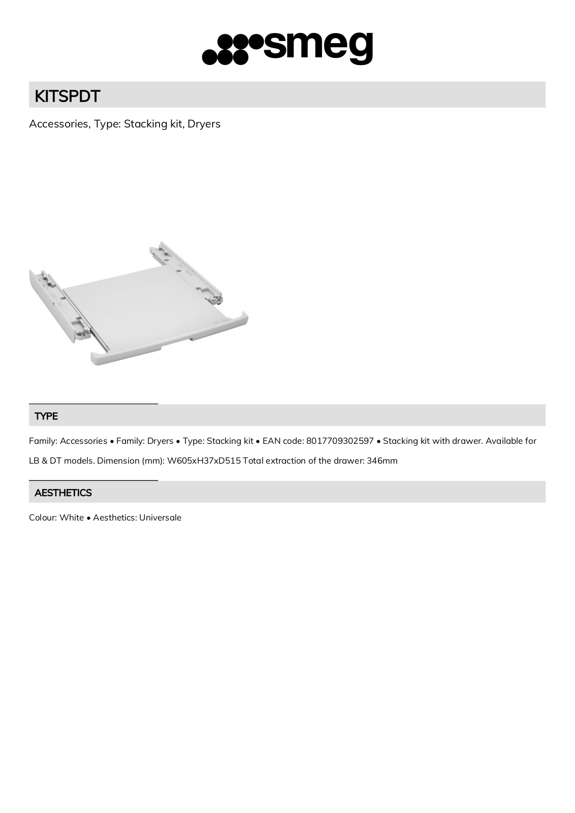 Smeg KITSPDT Technical sheet