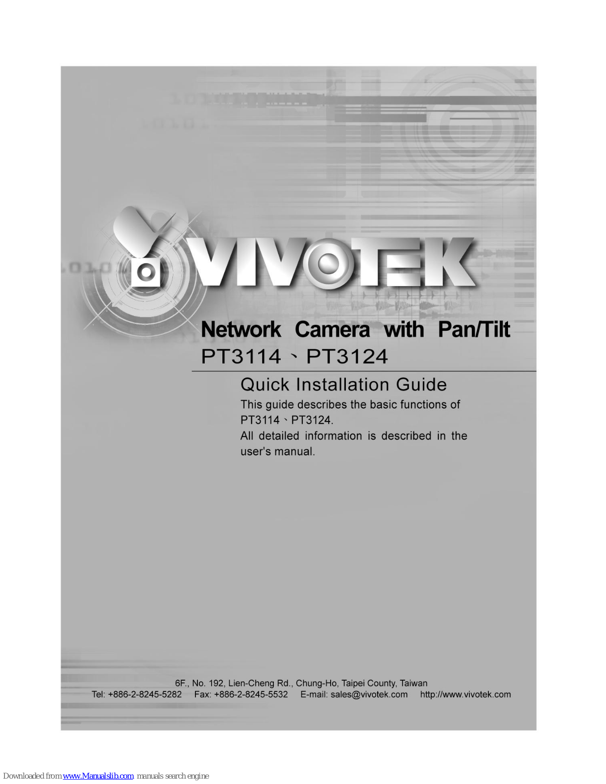 Vivotek PT3114, PT3134 Quick Installation Manual