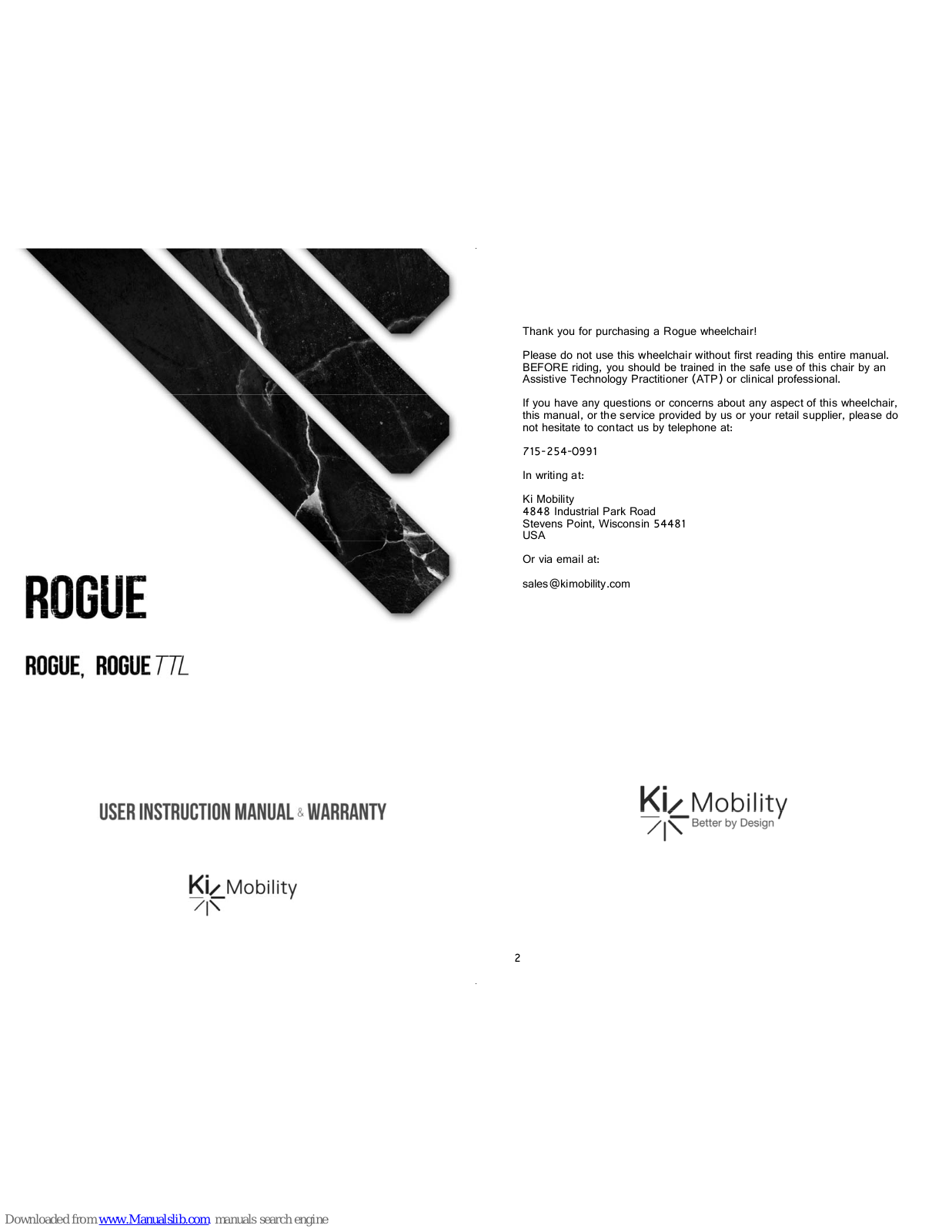 Ki Mobility Rogue, Rogue TTL User Instruction Manual