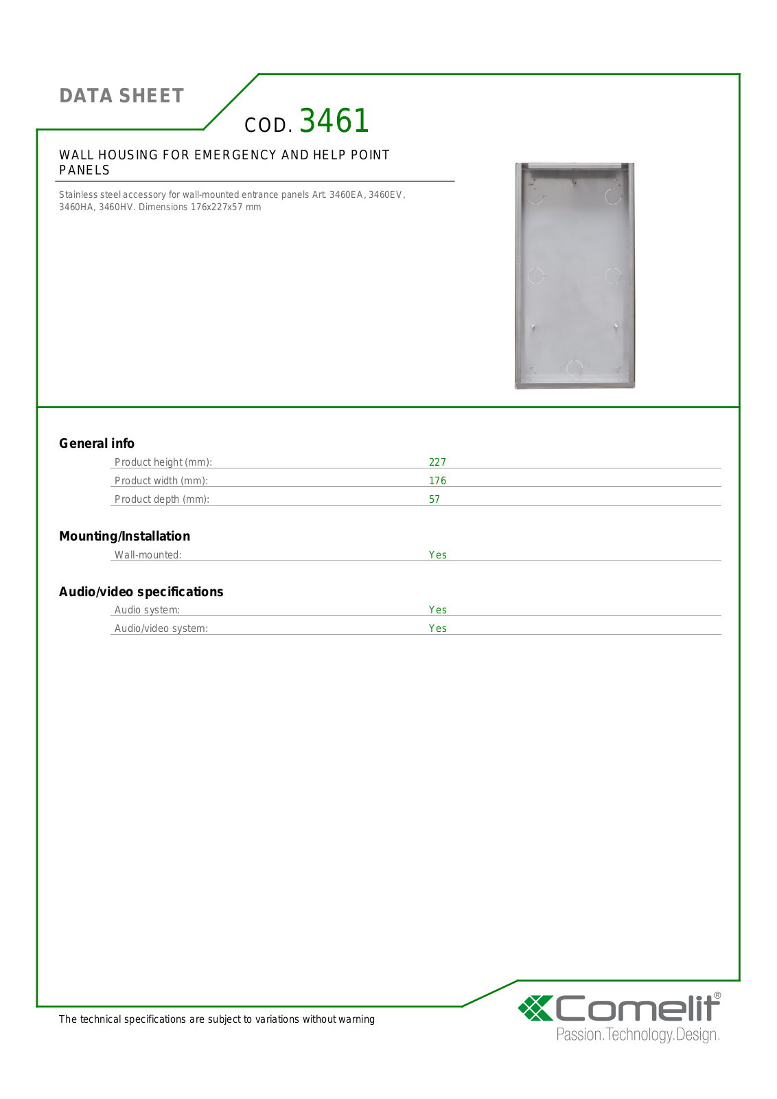 Comelit 3461 Specsheet