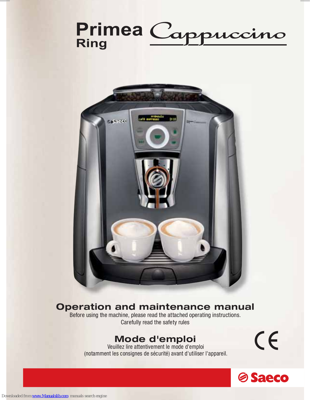 Saeco Primea Cappuccino Ring Operation And Maintenance Manual