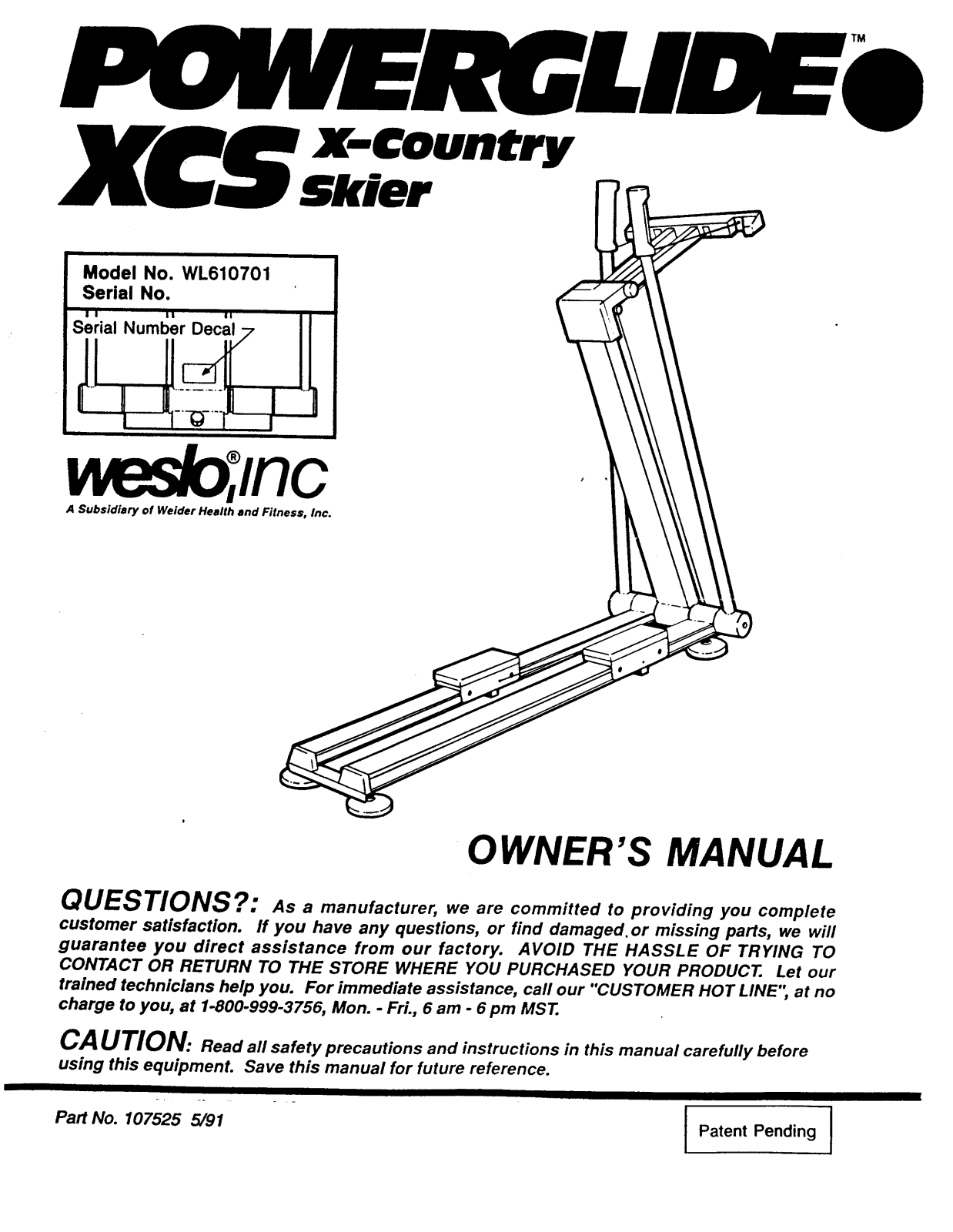 Weslo WL610701 Owner's Manual