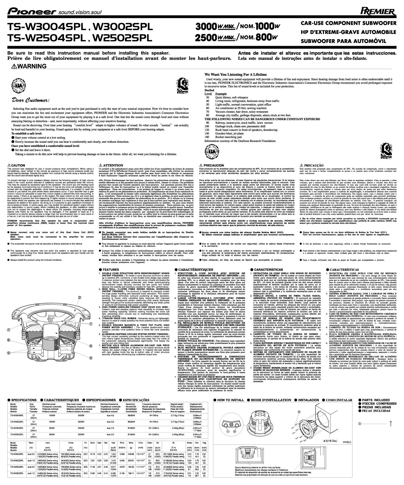 Pioneer TS-W2502SPL, TS-W2504SPL, TS-W3004SPL, TS-W3002SPL User Manual