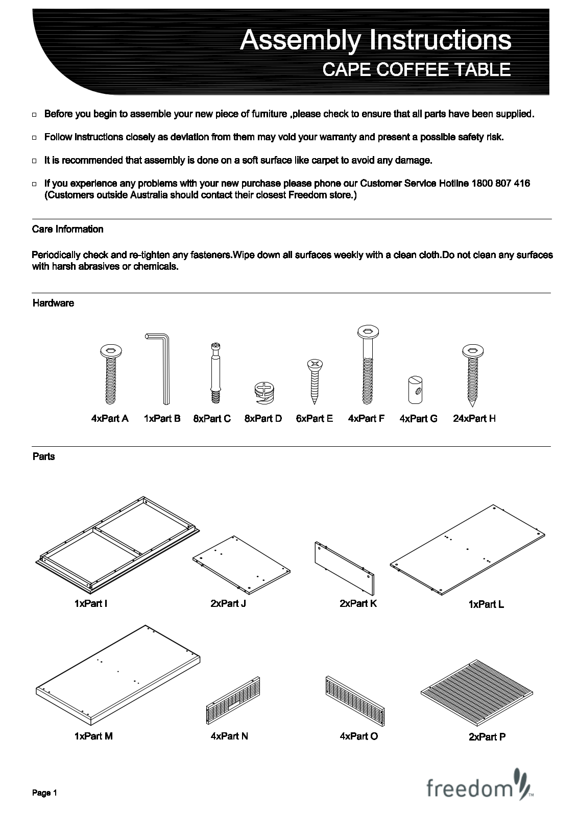 Freedom Cape Coffee Table Assembly Instruction