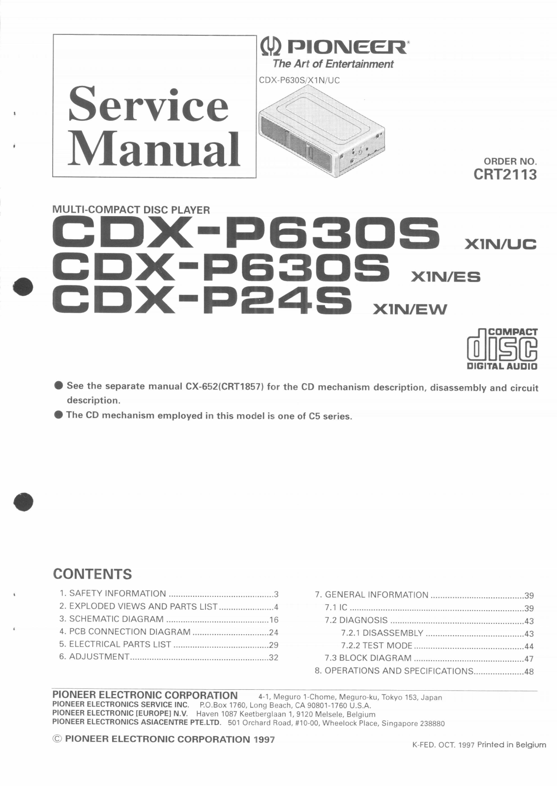 Pioneer CDXP-24-S, CDXP-630-S Service manual