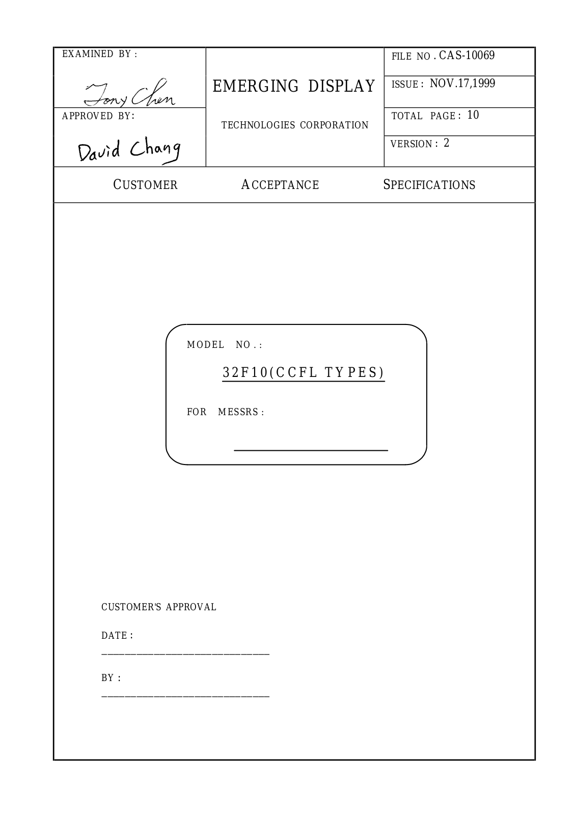 EMERGING DISPLAY 32F10 User Manual