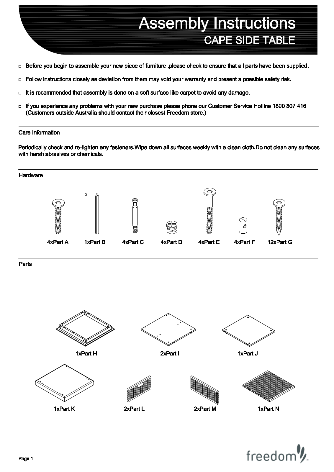 Freedom Cape Side Table Assembly Instruction