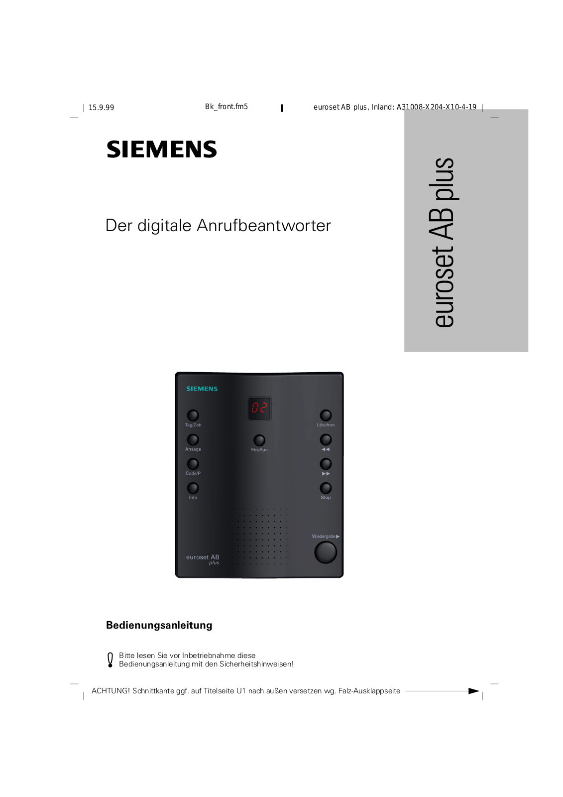 Siemens Euroset AB plus User Manual