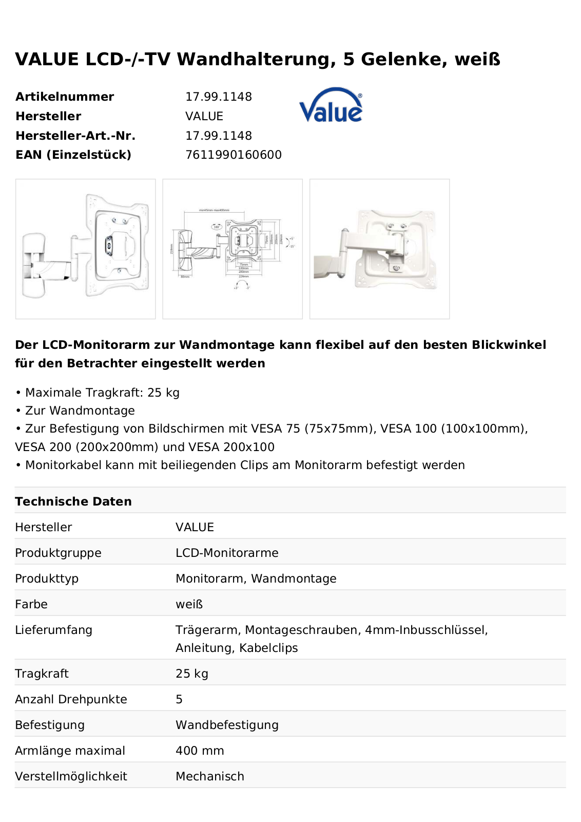 Value 17.99.1148 User Manual