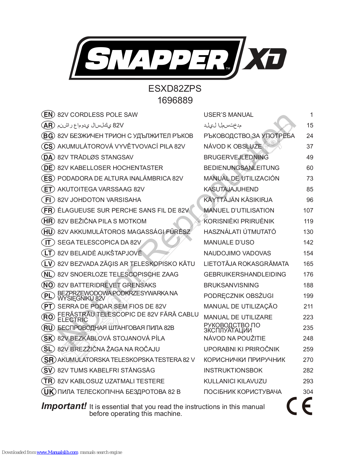 Snapper ESXD82ZPS User Manual