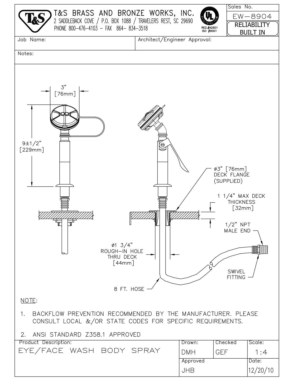 T & S Brass & Bronze Works EW-8904 General Manual