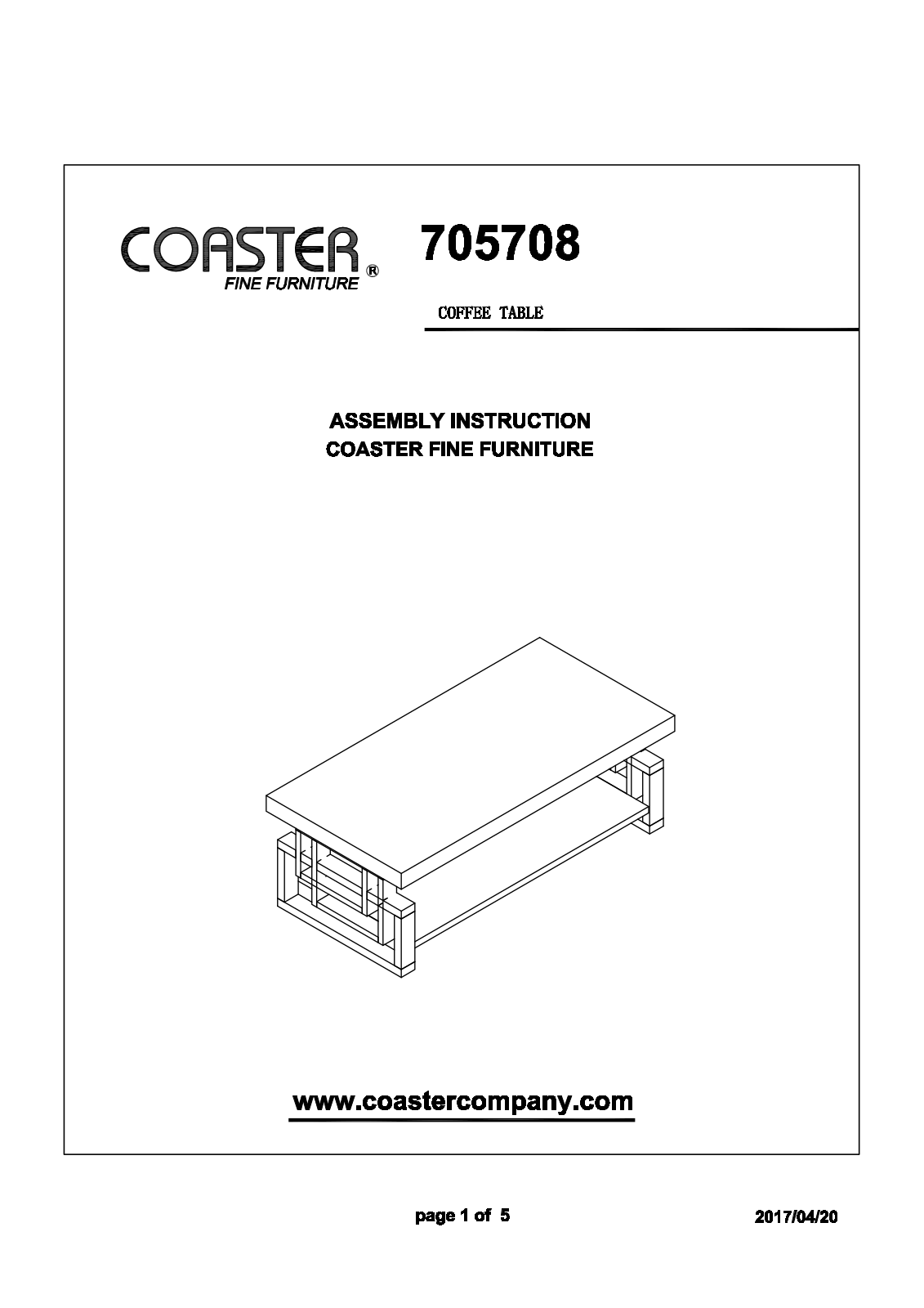 Coaster 705708 Assembly Guide