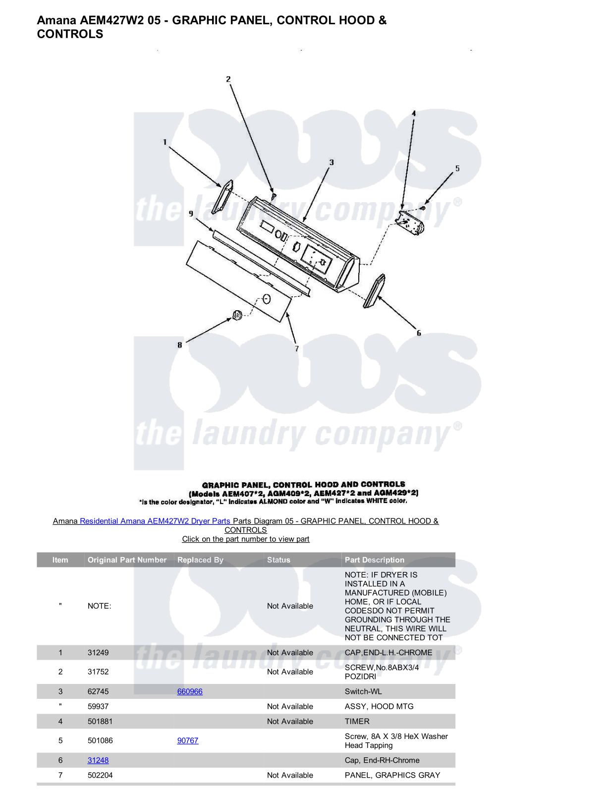 Amana AEM427W2 Parts Diagram