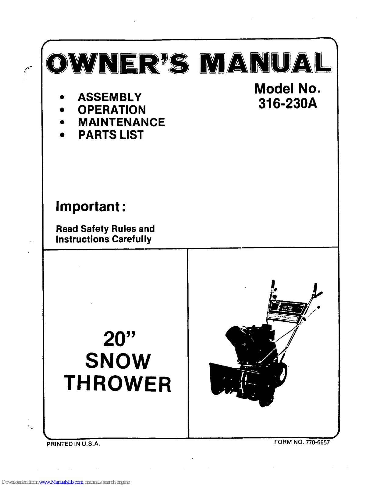 MTD 316-230A Owner's Manual