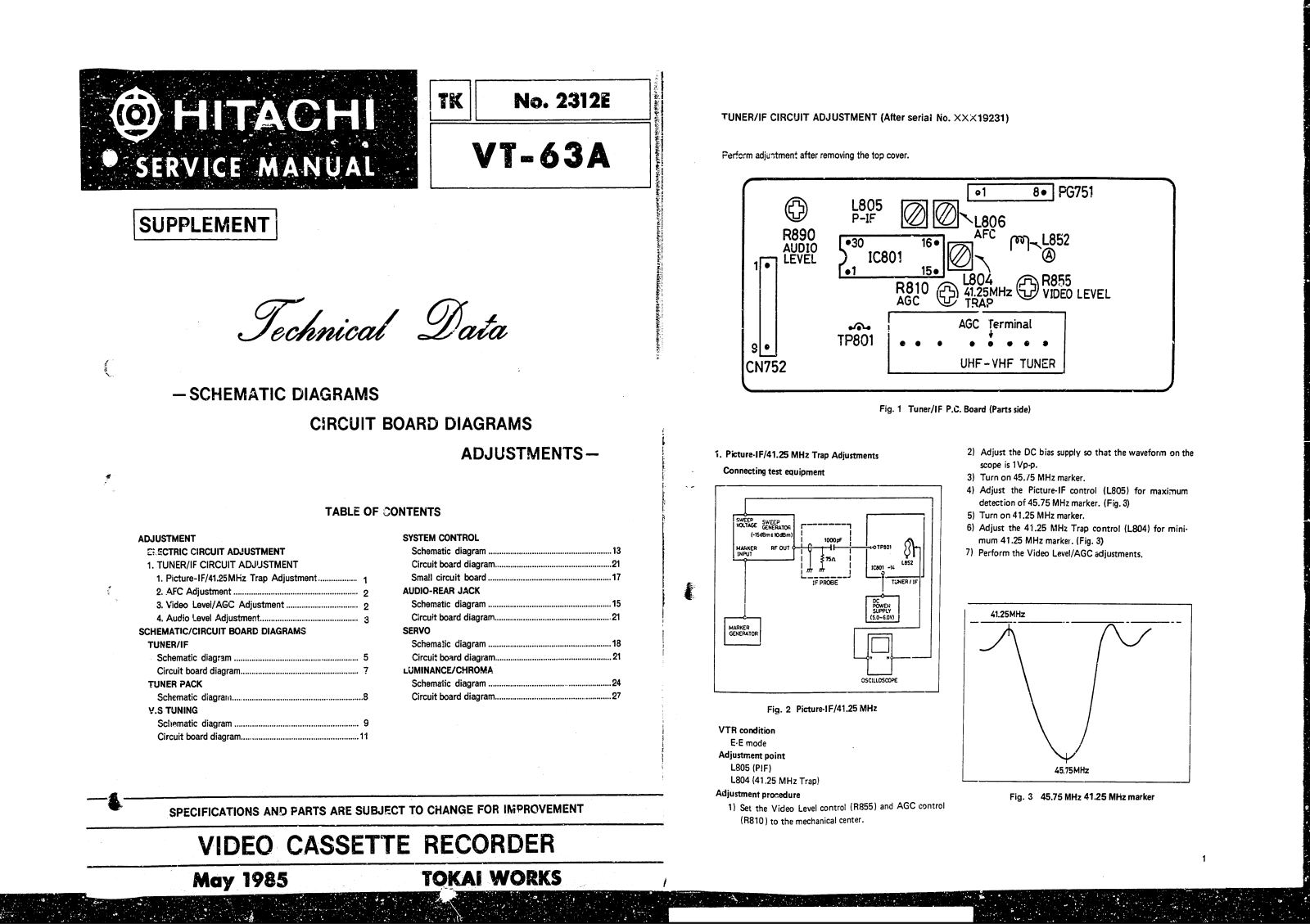 Hitachi VCR VT63A2 Schematic