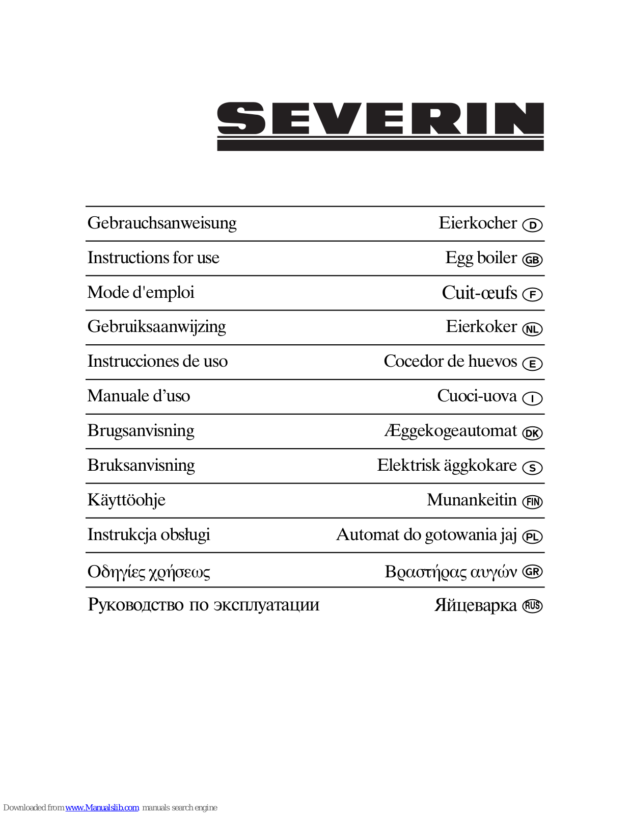 SEVERIN EK 3156 - CUIT-OEUFS, EK 3156 Instructions For Use Manual