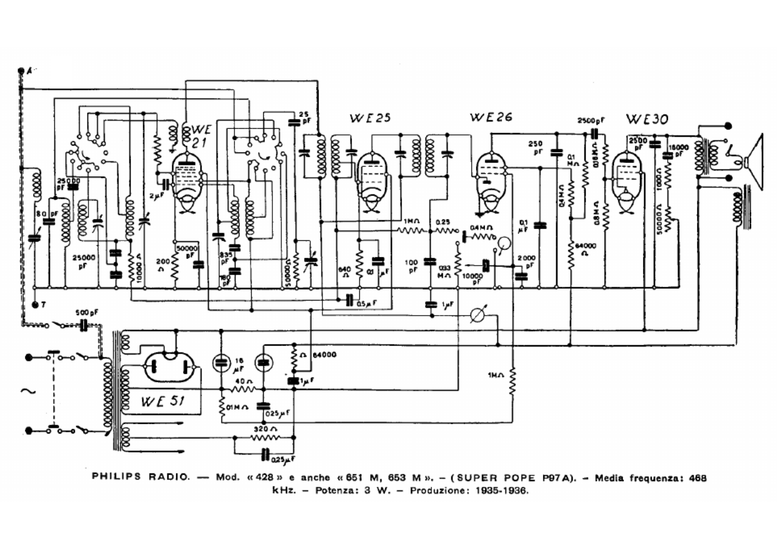 Philips 428, 651m, 653m schematic