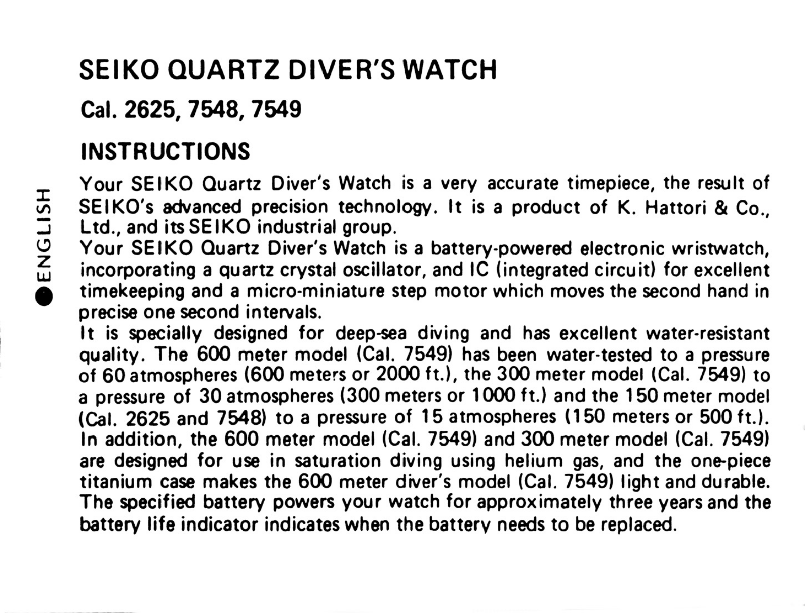 Seiko 2625, 7548, 7549 User Manual