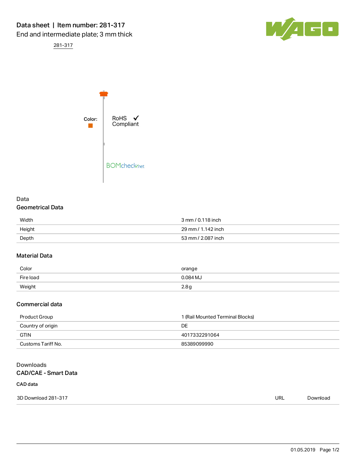 Wago 281-317 Data Sheet