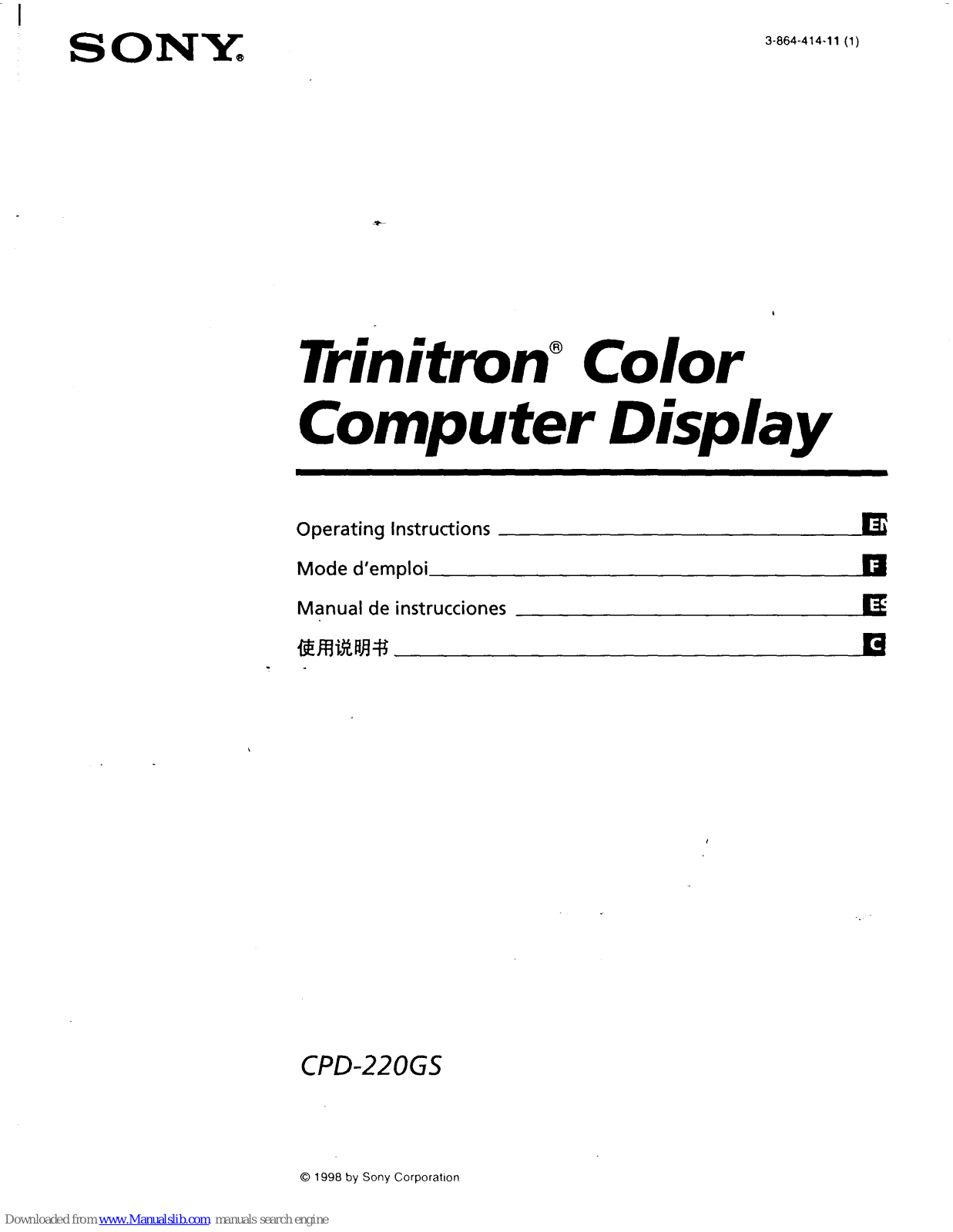 Sony CPD-220GS Operating Instructions (primary manual) Operating Instructions Manual