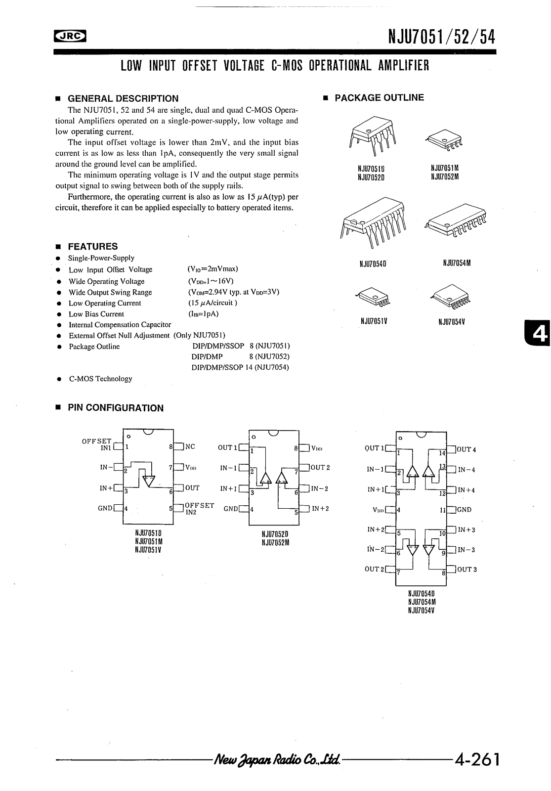 JRC NJU7051M, NJU7051V, NJU7052M, NJU7054D, NJU7052D Datasheet