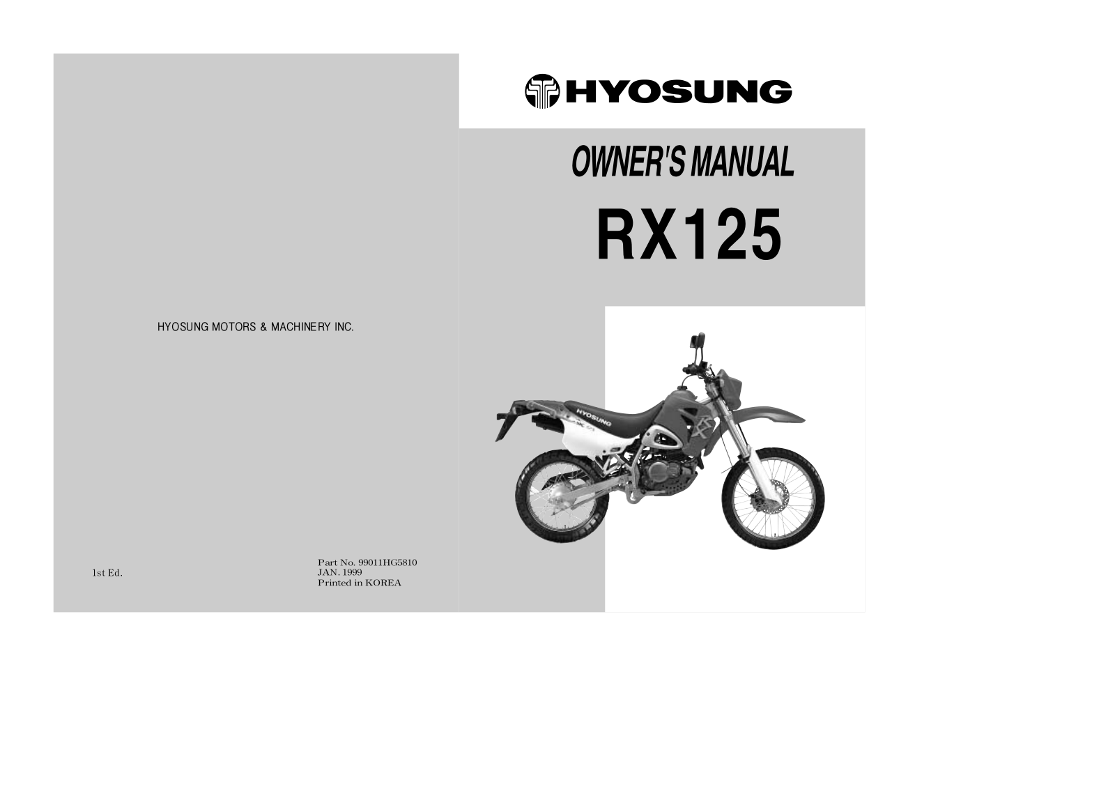 Hyosung RX125 1999 Owner's manual