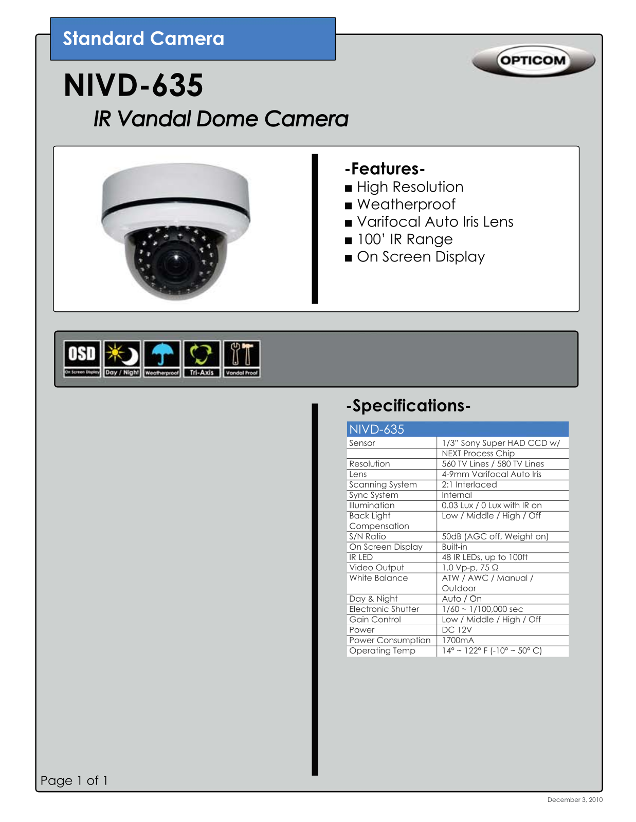 Opticom NIVD-635 DATASHEET - ManualMachine.com