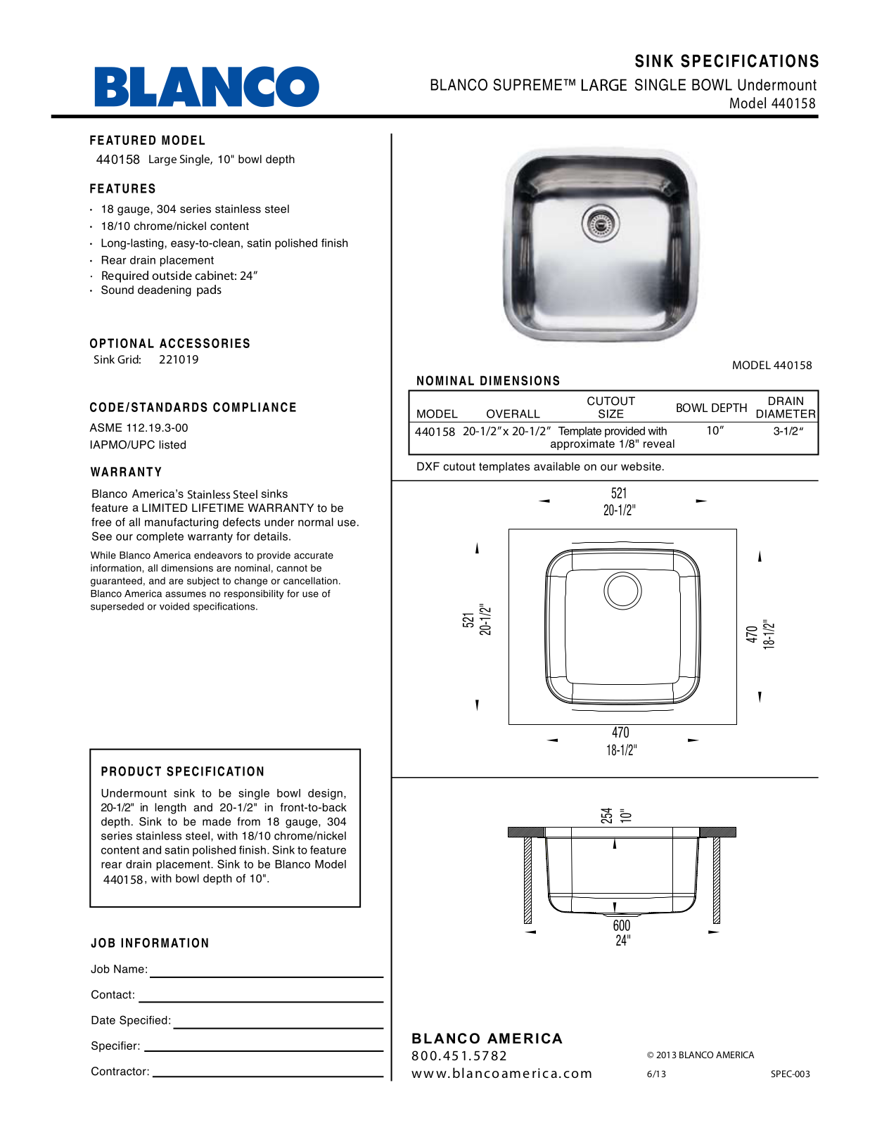 Blanco 440158 User Manual