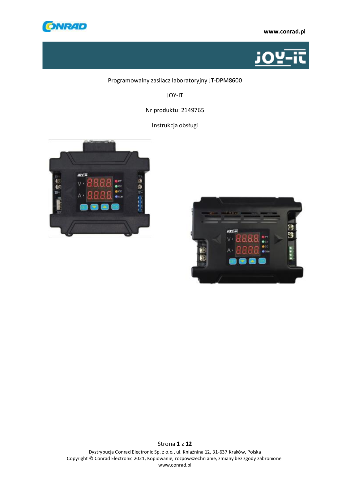 Joy-it JT-DPM8600 User guide